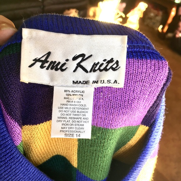 Women’s vintage Ani Knits checkered button up sweater - Picture 2 of 16